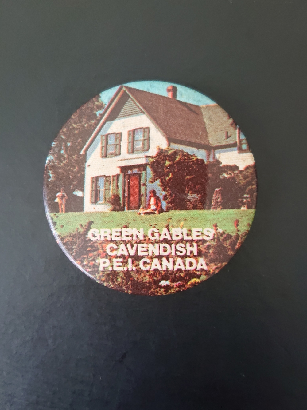 Vintage 2" Round Pin Button - Anne of Green Gables Cavendish PEI Canada - P.E.I.